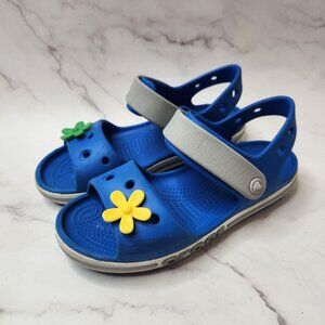 Crocs Crocband Sandals Blue Flats Waterproof Unisex Flower Jibbets Youth 2 (J2)